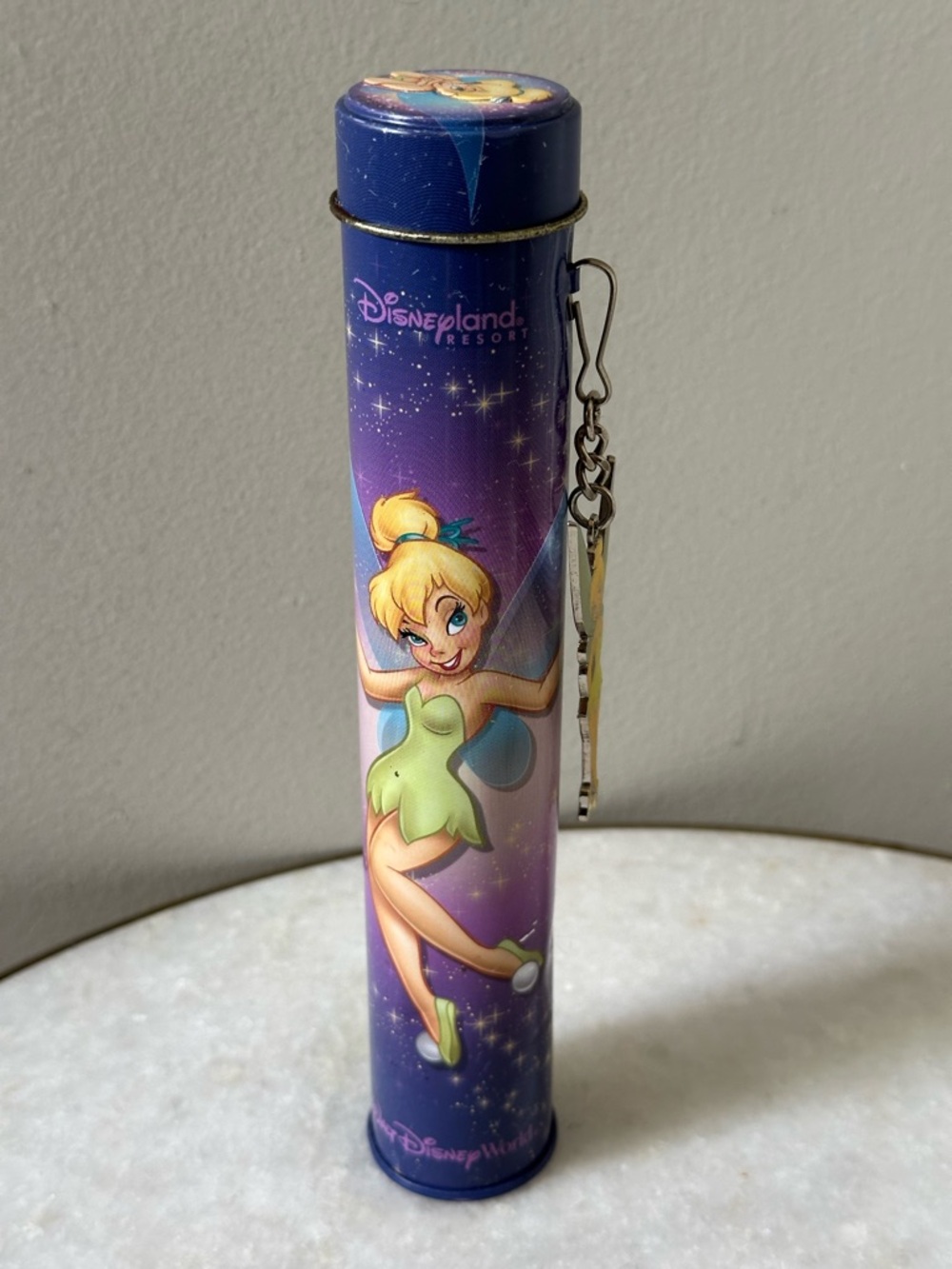 Disneyland Parks Tinker Bell Pencil Holder Straw Case with Fairy Charm Vintage